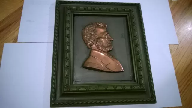 Framed Antique Copper Plated Tin-Nonmagnetic  Profile Relief Abraham Lincoln