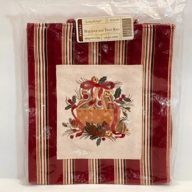 Longaberger Christmas 2005 HOLIDAY STRIPE Tote Bag Lined 23154166  9"x8"x4"