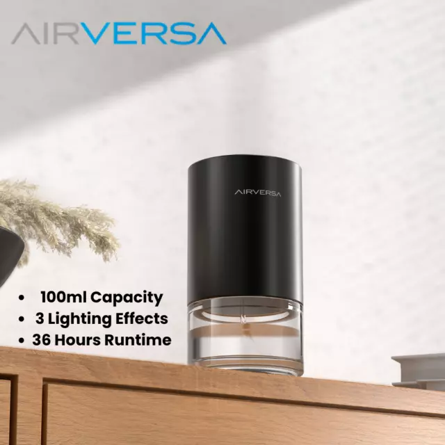 Airversa Diffuser Aroma Essential Oil Black 𝟭𝟬𝟬𝗺𝗹 LED Humidifier Waterless