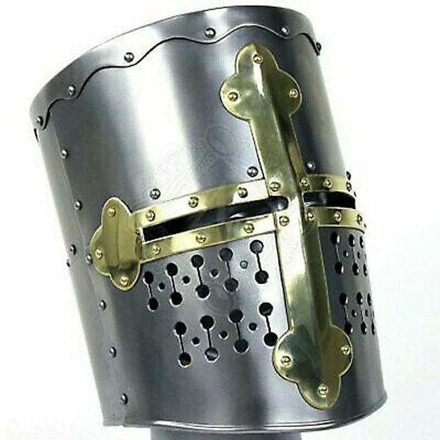 Grand casque des Templiers médiévaux en acier de calibre 18, acier argenté