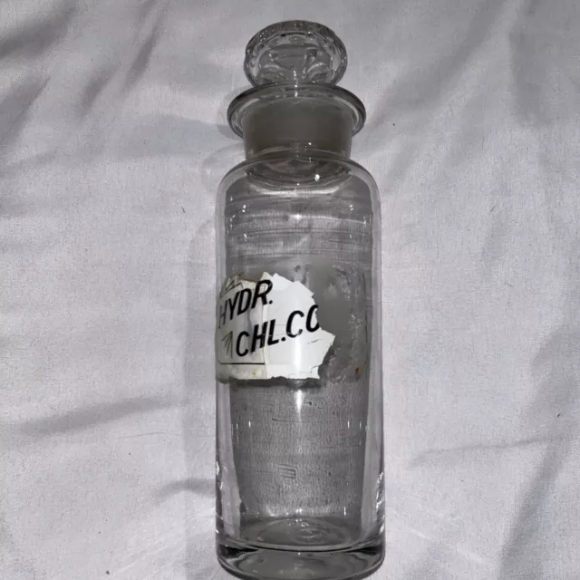 Antique Apothecary Bottle Label Under Glass Hydrochloric Acid
