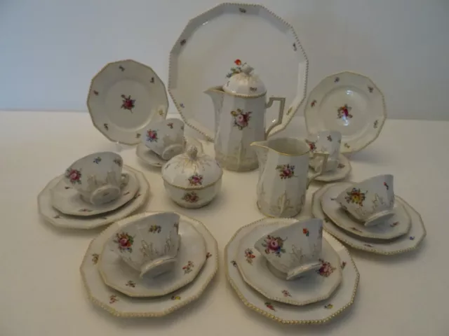 Nymphenburg Porzellan Auliczek Perl Gold Blumen Kaffee/ Teeservice 6 Personen 2