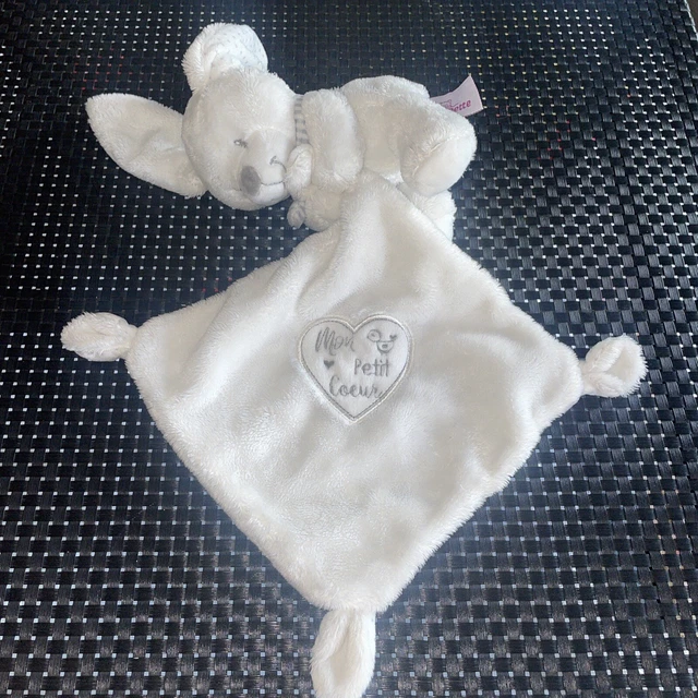 Ca10  Doudou Plat Mouchoir Pommette Chien Blanc Écharpe Pois Mon Petit Cœur