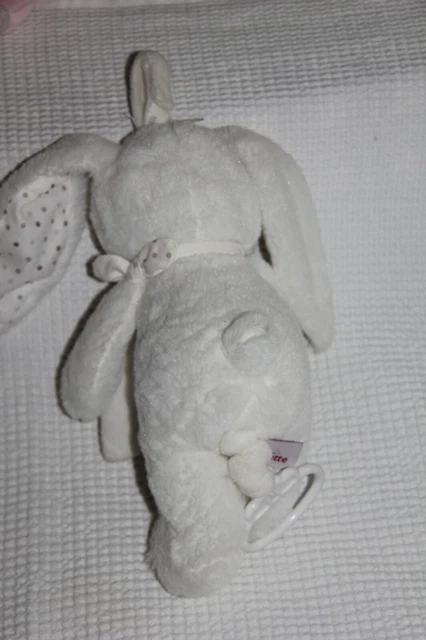 Doudou Pommette Lapin Musical Blanc Bebe Coussin Pois Gris Com Neuf 2