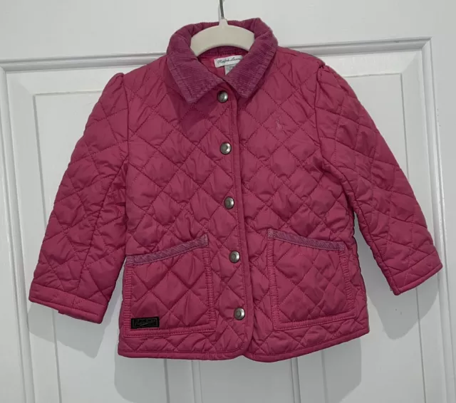 Ralph Lauren RL Polo Logo Pink Quilted Barn Jacket Coat 24 Months Girls