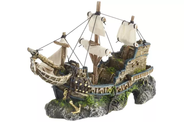 Galleon Shipwreck with Sails Fish Tank Ship Ornament Aquarium Decoration 33cm