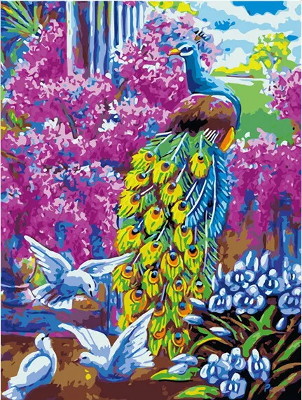 Beautiful Garden Pretty Peacock Hand Painted Design Needlepoint Canvas J#203