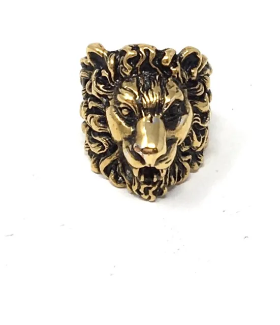 GUCCI Lion Head Metal Ring Aged Gold Finish Size 19