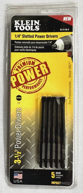 Klein Tools 1/4" Slotted Power Impact Drivers 5pc ** USA **