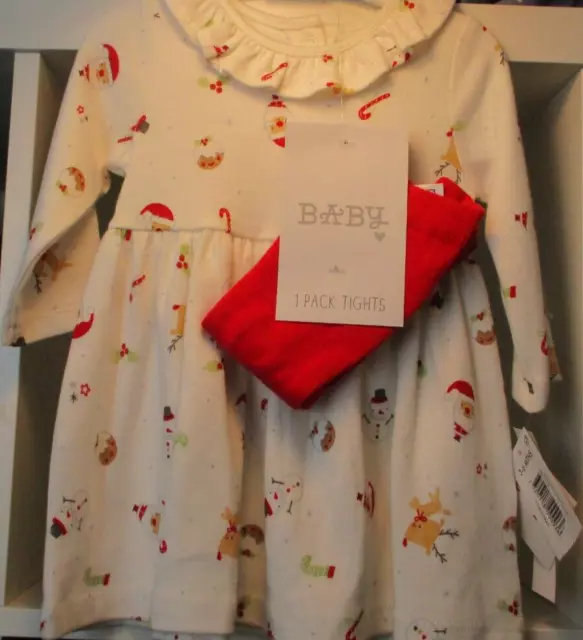 Baby Girl Christmas Outfit  Dress Tights 3-6 Months Brand New Santa Snowman