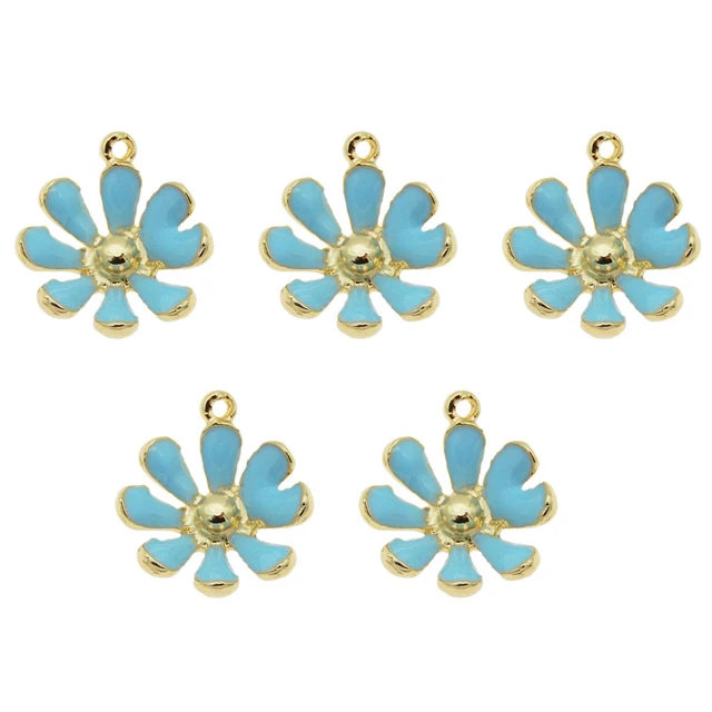 20 Stück Gold- Legierung Blau Emaille Gänseblümchen Anhänger Charme DIY Handwerk
