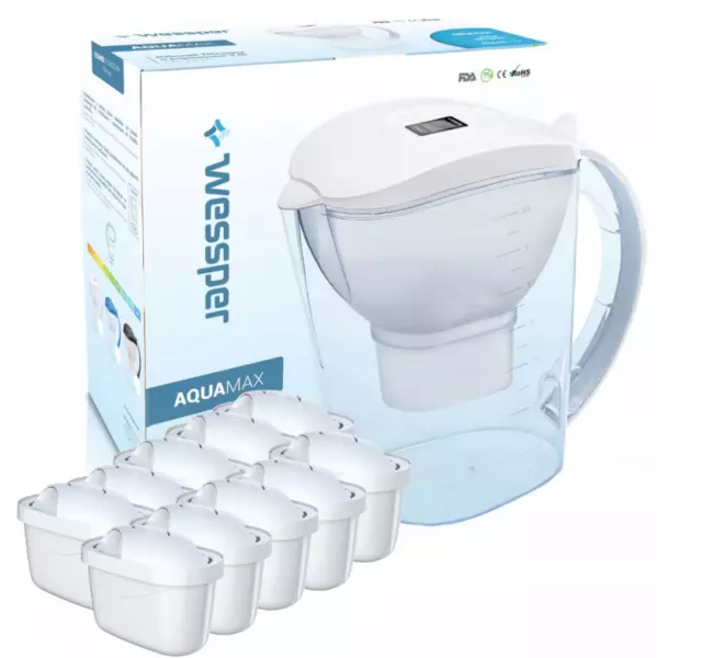 Caraffa Filtrante Wessper bianca 3,5L con 10 Aquamax Filtres incluso