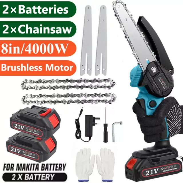 8 Inch Mini Cordless Chainsaw Handheld Electric Chainsaw Wood Cutter + 2 Battery