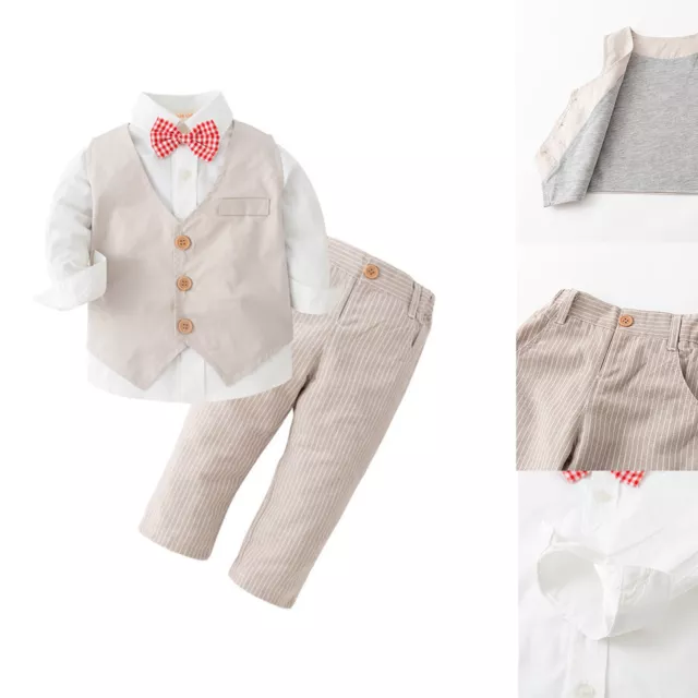 Jungen Kinder Gentleman Outfit Kleidung Gestreifte Hose 3-teilig Geburtstag 2