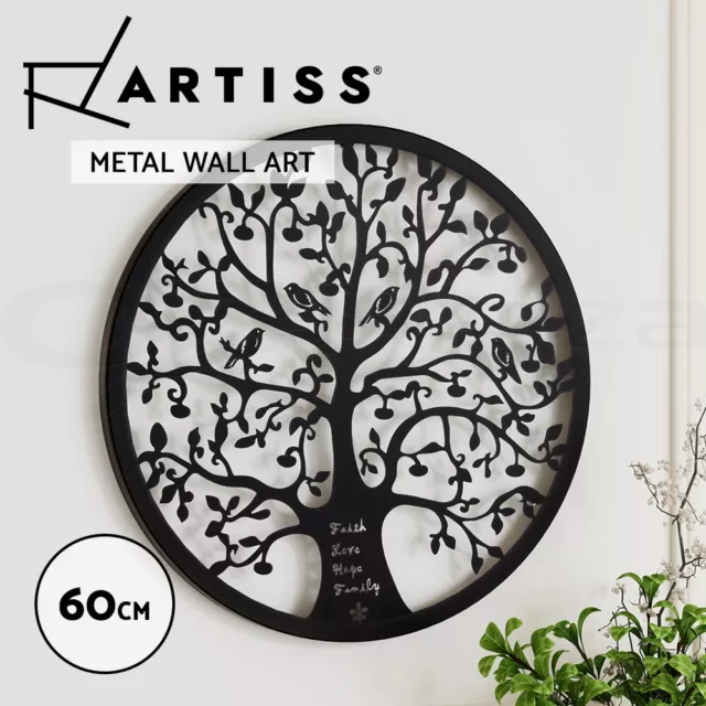 Artiss Metal Wall Art Hanging Sculpture Home Decor Leaf Tree of Life Round Frame