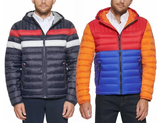 Tommy Hilfiger Mens Regular fit Quilted Blocked Hooded Puffer Wind Resist Jacket