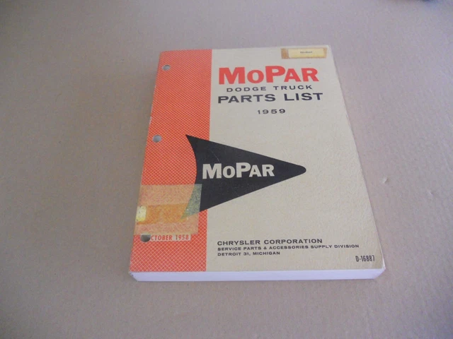Original 1959 Mopar Dodge Truck Parts and Illustration Catalog