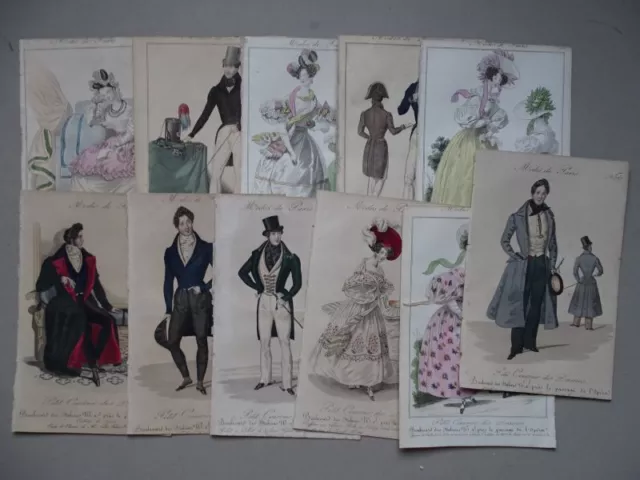 Modes de Paris - 11 Stahlstiche koloriert - Kleidung Frankreich Frauen - 1830