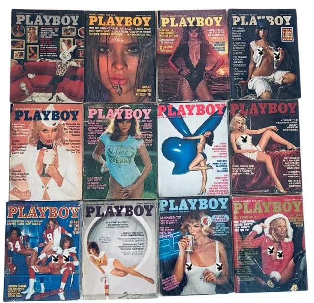 Lote de 12 de colección revista Playboy edición completa del año 1977 con quiosco central