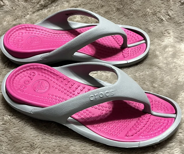 CROCS ATHENS FLIP Flop Sandals Gray Pink 10024 Unisex Mens Size 6
