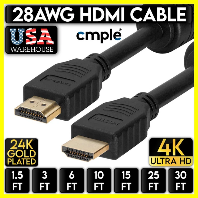 4K HDMI Cord With Ferrite Cores 28AWG HDMI Cable ARC 3D Ultra HD HDTV Monitor PC