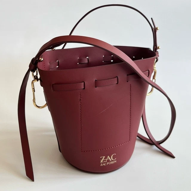 ZAC Zac Posen Belay Drawstring Leather Bucket Bag Burgundy Small Crossbody Purse