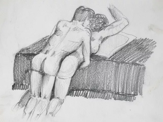 Couple Scene Erotique DESSIN ORIGINAL Curiosa EROTICA Brun XX°