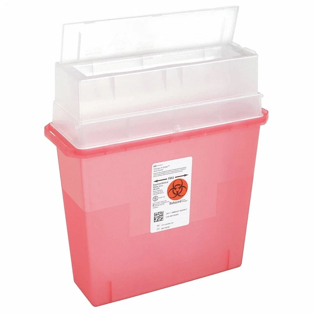 Box of 7 Covidien 31144010 Sharps-A-Gator 5 qt TORTUOUS PATH Sharps containers