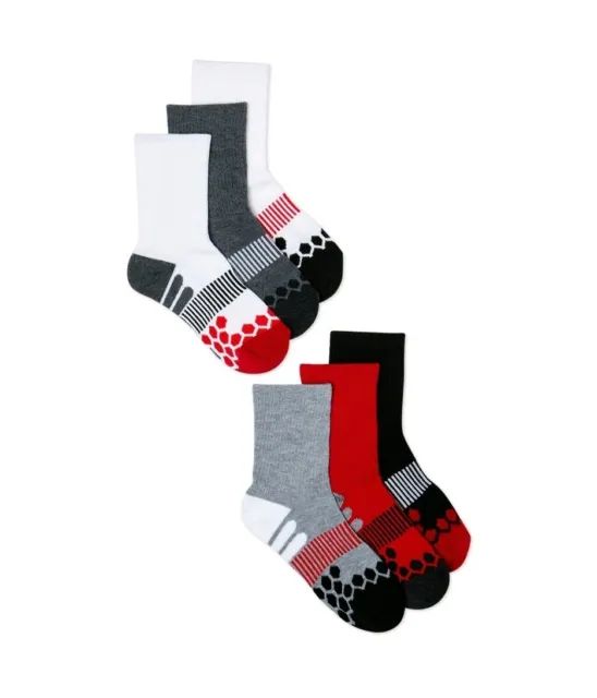 (6-Pairs) Athletic Works Boy's Crew Socks Size Large 3-9 Free Fast Shipping