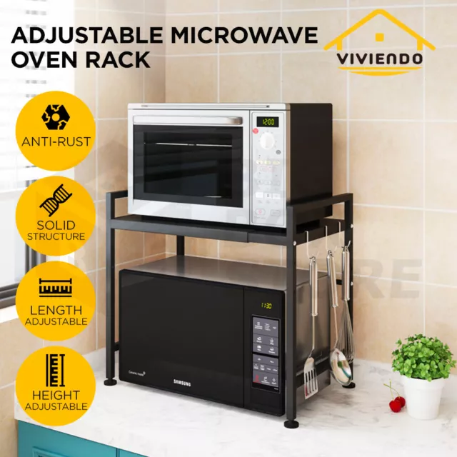 Microwave Oven Shelf Rack Adjustable Metal Kitchen Organiser Storage 2 Tier