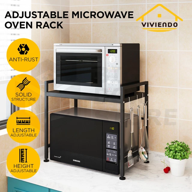 MICROWAVE OVEN SHELF Rack Adjustable Metal Kitchen Organiser Storage 2 ...