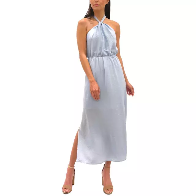 Sam Edelman Womens Blue Satin Maxi Formal Halter Dress Gown 10 BHFO 1564