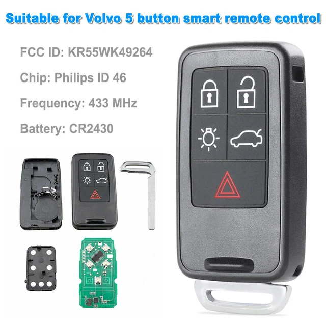 Replacement for Volvo 2010-2017 XC60 2008-2016 XC70 Remote Car Key Fob Entry