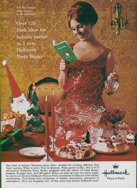1965 Hallmark Plans Party Red Sequin Dress Santa Claus Table Vtg Print Ad GH2