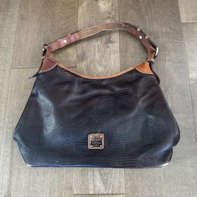 Dooney & Bourke Embossed Lizard Leather Brown Chestnut Shoulder Bag