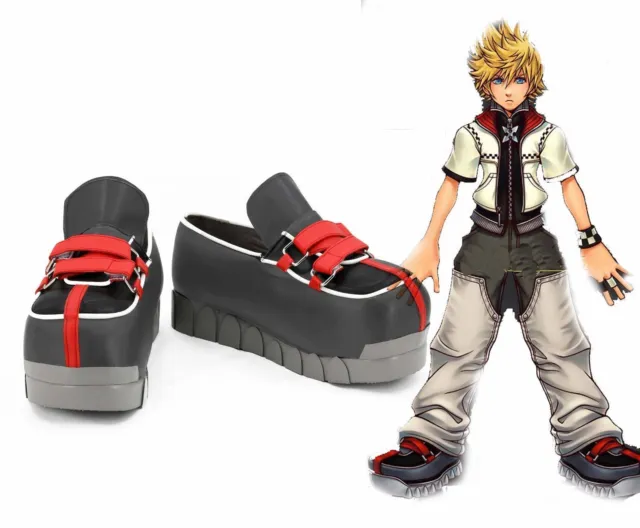 Kingdom Hearts ROXAS Costume Shoes Made Green Red Lace Platform Cosplay Boots：d