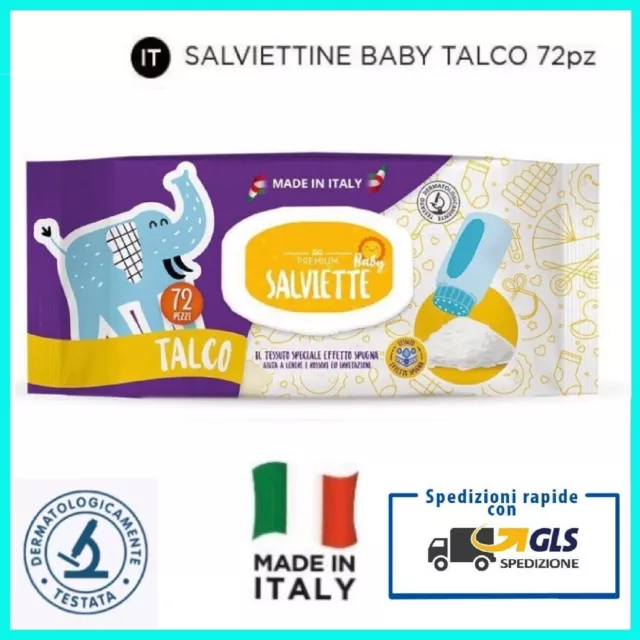 Salviette Detergenti Umidificate Pulizia Per Bambini Bimbi Cambio Neonato Talco