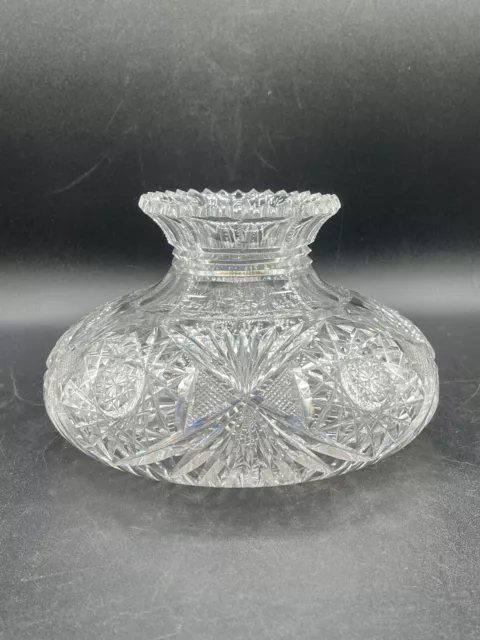 Antique American Brilliant Cut Glass Flower Squat Vase