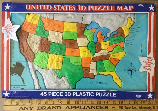 United States 3D Plastic Puzzle Map 20",Illco Toy Company,1980,In Box,Over Age 3
