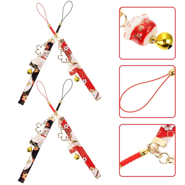 4 Pcs Ceramics Fortune Cat Pendant Cell Phone Lanyard Strap Camera