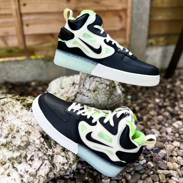 NIKE AIR FORCE 1 React D MS X AF1 Black Leather Trainers Mens UK