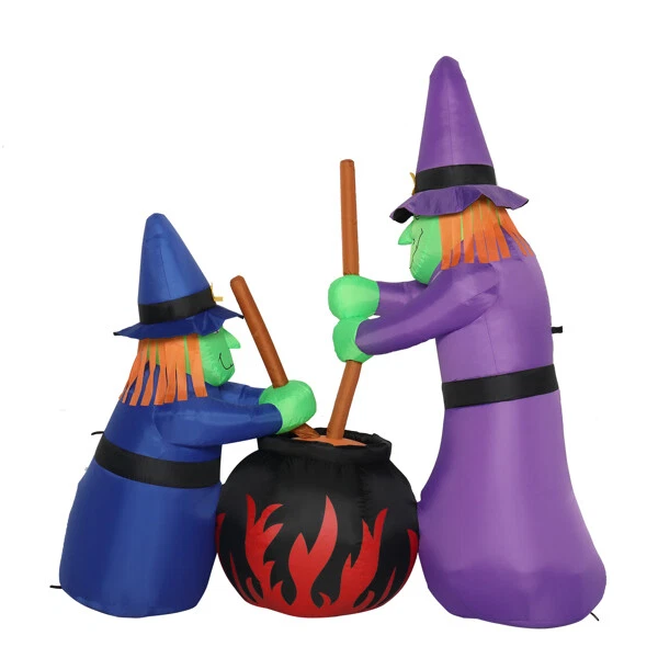6ft Garden 5pcs LED String Lights Two Witches with Pots Inflatable Halloween Dec