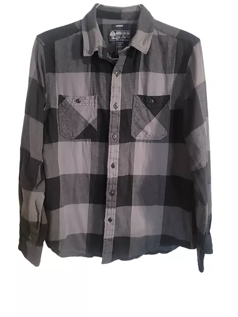 AMERICAN RAG CIE Men's GRAY BLACK Check Long Sleeve Flannel Shirt Size MEDIUM