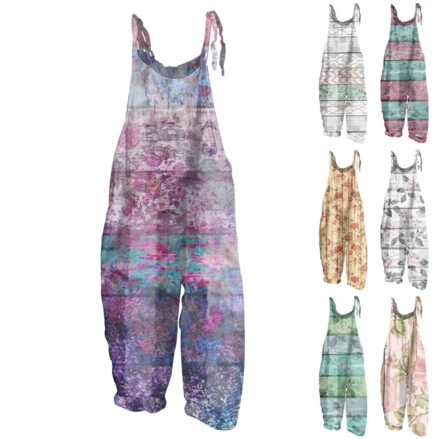 Women's Printed Dungarees Jumpsuits Trousers Girls Playsuit Overalls Baggy Pants