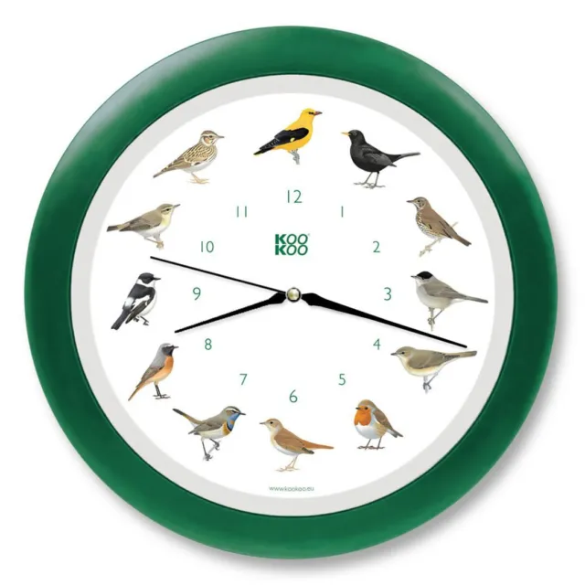 KOOKOO Singv gel Wall Clock European Songbirds | Dark-Green