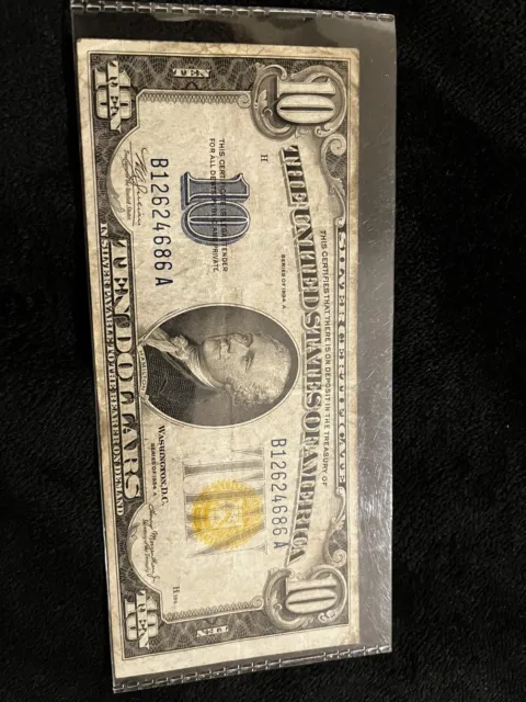 1934-A Ten Dollar North Africa Yellow Seal Silver Certificate Rare