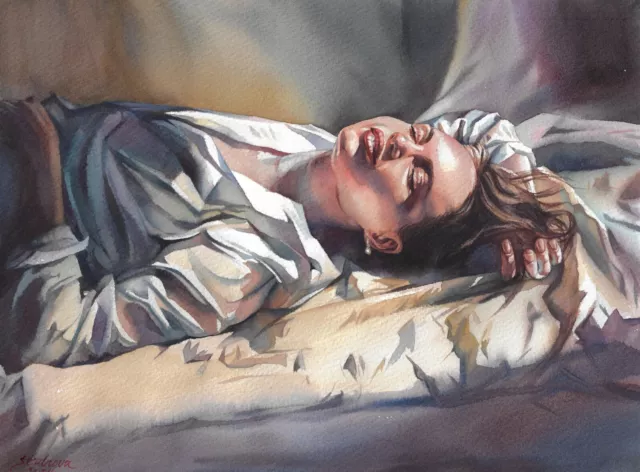 original painting 30 x 40 cm 48SA artwork realism watercolor woman portrait