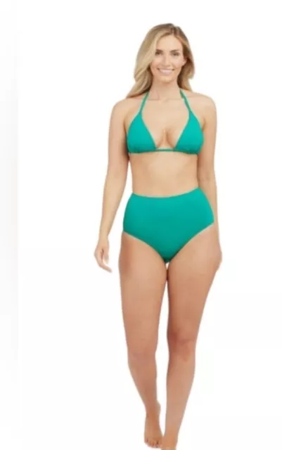 NWT Spanx Classic high rise swimsuit Swim Brief and bikini top Sz L Mystic Green