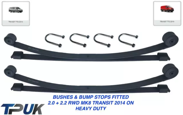 Ford Transit Mk8 1+1 2 Leaf Springs Pair + Ubolts Double 2.0 2.2 Rwd 14 On 76Mm