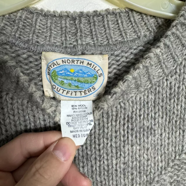 VINTAGE ROYAL NORTH Mills Oatmeal Mens Sweater Fisherman Size Medium ...